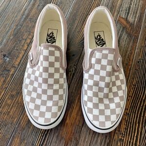 Beige Checkered Slip-On Sneakers with Canvas Upper